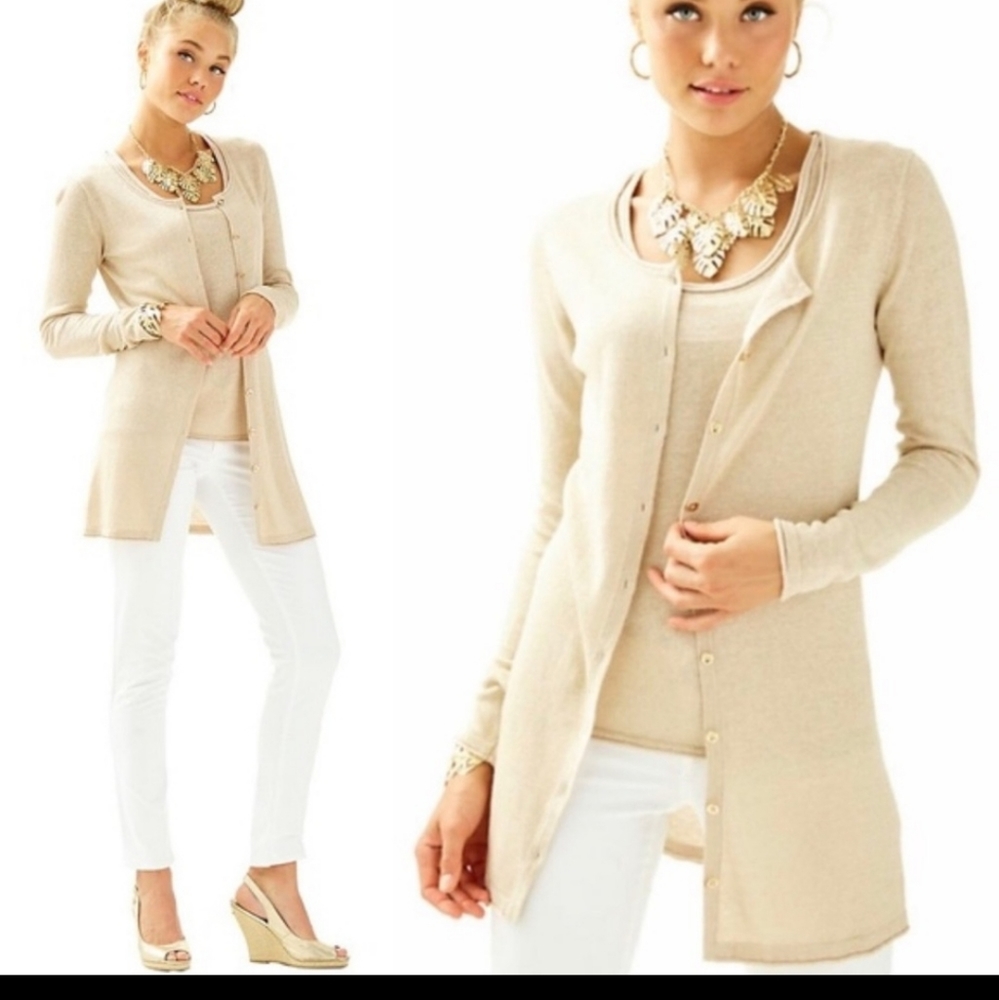 LILLY PULITZER Jacey Gold Metallic Cardigan- S